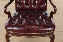 Load image into Gallery viewer, Tufted Burgundy Leather Wingback Armchair with Nailhead Trim