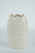 Load image into Gallery viewer, Lenox “Jacquard” Ivory Porcelain Vase – 7" Tall, Gold-Trimmed Scalloped Rim, Made in USA