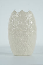 Load image into Gallery viewer, Lenox “Jacquard” Ivory Porcelain Vase – 7" Tall, Gold-Trimmed Scalloped Rim, Made in USA