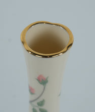 Load image into Gallery viewer, Lenox “Rose Manor” Bud Vase – 7.5" Ivory Porcelain with Pink Rose Florals & 24K Gold Trim