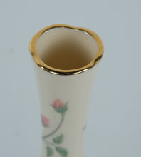 Load image into Gallery viewer, Lenox “Rose Manor” Bud Vase – 7.5" Ivory Porcelain with Pink Rose Florals & 24K Gold Trim