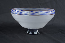 Load image into Gallery viewer, Lewis Olsen Noslo Art Glass Footed Bowl White Blue Hand Blown Signed 9 Inch