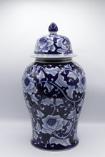 Load image into Gallery viewer, World Market Blue White Lidded Ginger Jar 18 Inch Floral Porcelain