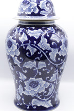 Load image into Gallery viewer, World Market Blue White Lidded Ginger Jar 18 Inch Floral Porcelain