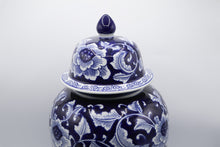 Load image into Gallery viewer, World Market Blue White Lidded Ginger Jar 18 Inch Floral Porcelain