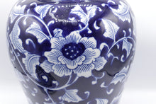 Load image into Gallery viewer, World Market Blue White Lidded Ginger Jar 18 Inch Floral Porcelain