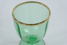 Load image into Gallery viewer, Green Glass Apothecary Jar Urn Gold Trim Pedestal Candy Dish With Lid