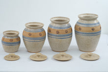 Load image into Gallery viewer, Vintage Coastal Scallop Shell Stoneware Kitchen Canister Set of 4 Blue Cream