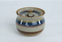 Load image into Gallery viewer, Hand-Thrown Lidded Stoneware Jar with Blue & Earth-Tone Bands