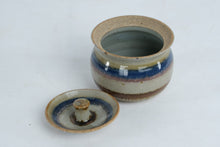 Load image into Gallery viewer, Hand-Thrown Lidded Stoneware Jar with Blue & Earth-Tone Bands