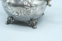 Load image into Gallery viewer, Antique Silverplate Covered Sugar Bowl Floral Engraved Footed Double Handle 8628