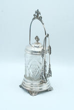 Load image into Gallery viewer, Meriden B Company Antique Silverplate Pickle Castor Cut Glass Jar Tongs 478