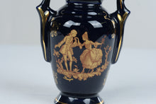 Load image into Gallery viewer, Limoges France Cobalt Blue Porcelain Gold Courting Couple Decorative Vase
