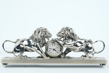 Load image into Gallery viewer, Ottaviani Italian Silver Plate Lion Mantel Clock Neiman Marcus Exclusive