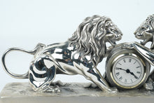 Load image into Gallery viewer, Ottaviani Italian Silver Plate Lion Mantel Clock Neiman Marcus Exclusive