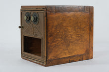 Load image into Gallery viewer, Antique US Post Office Door Lock Box Brass Wood Mail Safe Bank
