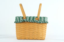 Load image into Gallery viewer, Longaberger Large Market Basket with Green Stripe Liner Double Handles Handwoven USA