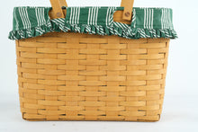 Load image into Gallery viewer, Longaberger Large Market Basket with Green Stripe Liner Double Handles Handwoven USA