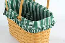 Load image into Gallery viewer, Longaberger Large Market Basket with Green Stripe Liner Double Handles Handwoven USA