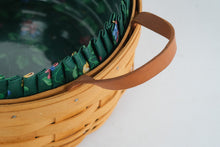 Load image into Gallery viewer, Longaberger Medium Round Utility Basket with Floral Green Liner Leather Handles USA