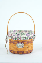 Load image into Gallery viewer, Longaberger Sweet Pea Round Handwoven Basket with Floral Fabric Liner and Wood Handle