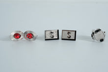Load image into Gallery viewer, Lot of 3 Vintage Men’s Cufflinks – Red Oval Glass, Monogram “S,” & Black Stone Silver-Tone Pair