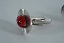 Load image into Gallery viewer, Lot of 3 Vintage Men’s Cufflinks – Red Oval Glass, Monogram “S,” & Black Stone Silver-Tone Pair