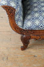 Load image into Gallery viewer, Peacock Back Hand Carved Wood Settee Sofa with Floral Crest - Online Only