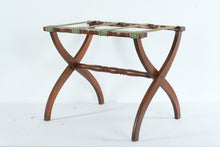 Load image into Gallery viewer, Vintage Wooden Folding Luggage Rack Green Straps Inlay Wood 22 Inch