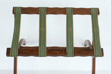 Load image into Gallery viewer, Vintage Wooden Folding Luggage Rack Green Straps Inlay Wood 22 Inch