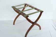 Load image into Gallery viewer, Vintage Wooden Folding Luggage Rack Green Straps Inlay Wood 22 Inch