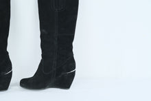 Load image into Gallery viewer, Luxury Rebel Effie Black Suede Wedge Boots Size 37 5M Knee High