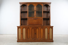 Load image into Gallery viewer, Rare Mid Century Modern Bar Cabinet Hutch with Drop Front Dry Bar and Display Shelves