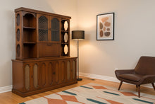 Load image into Gallery viewer, Rare Mid Century Modern Bar Cabinet Hutch with Drop Front Dry Bar and Display Shelves