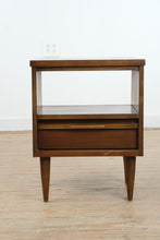 Load image into Gallery viewer, Mid Century Modern Walnut Nightstand by Bassett Gala Collection Single Drawer Open Shelf