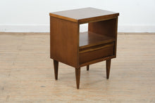Load image into Gallery viewer, Mid Century Modern Walnut Nightstand by Bassett Gala Collection Single Drawer Open Shelf