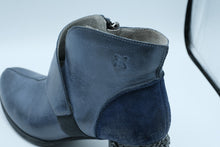 Load image into Gallery viewer, Maciejka Blue Leather Suede Ankle Boots Size 38 Floral Block Heel Poland
