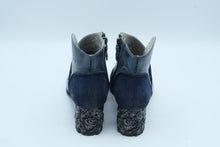 Load image into Gallery viewer, Maciejka Blue Leather Suede Ankle Boots Size 38 Floral Block Heel Poland