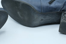 Load image into Gallery viewer, Maciejka Blue Leather Suede Ankle Boots Size 38 Floral Block Heel Poland