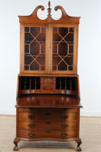 Load image into Gallery viewer, Vintage Maddox Mahogany Secretary Desk with Bookcase and Ball and Claw Feet