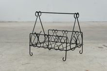 Load image into Gallery viewer, Black Metal Wire Magazine Rack Heart Scrollwork Carry Handle 16 Inch