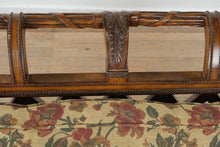 Load image into Gallery viewer, Maitland Smith Carved Wood Settee Sofa with Lattice Sides and Floral Upholstery