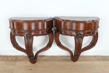 Load image into Gallery viewer, Maitland Smith Carved Wall Bracket Shelf Pair Mahogany Indonesia