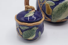 Load image into Gallery viewer, Henrys Ceramic Imports Majolica Bird Teapot Sugar Creamer 3 Piece Tea Set