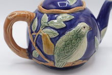 Load image into Gallery viewer, Henrys Ceramic Imports Majolica Bird Teapot Sugar Creamer 3 Piece Tea Set