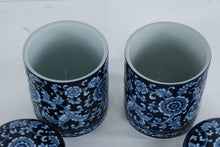 Load image into Gallery viewer, Pier 1 Mandarin Cobalt Blue White Stoneware Canisters w Lids Set of 2