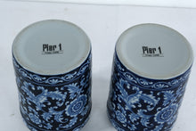 Load image into Gallery viewer, Pier 1 Mandarin Cobalt Blue White Stoneware Canisters w Lids Set of 2