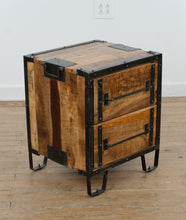 Load image into Gallery viewer, Industrial Mango Wood Nightstand with Metal Frame and Two Drawers