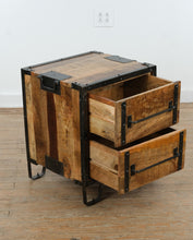 Load image into Gallery viewer, Industrial Mango Wood Nightstand with Metal Frame and Two Drawers