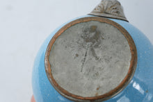 Load image into Gallery viewer, Antique Manning Bowman Blue Graniteware Enamel Teapot Pewter Trim 1880s
